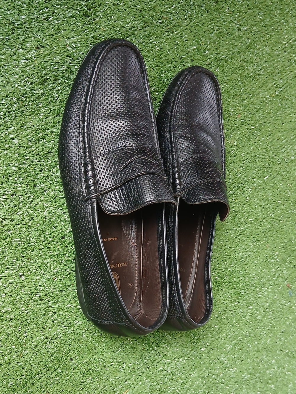 Bruno Magli Mens Black Perforated Leather Slip-On Loafers Size 9.5